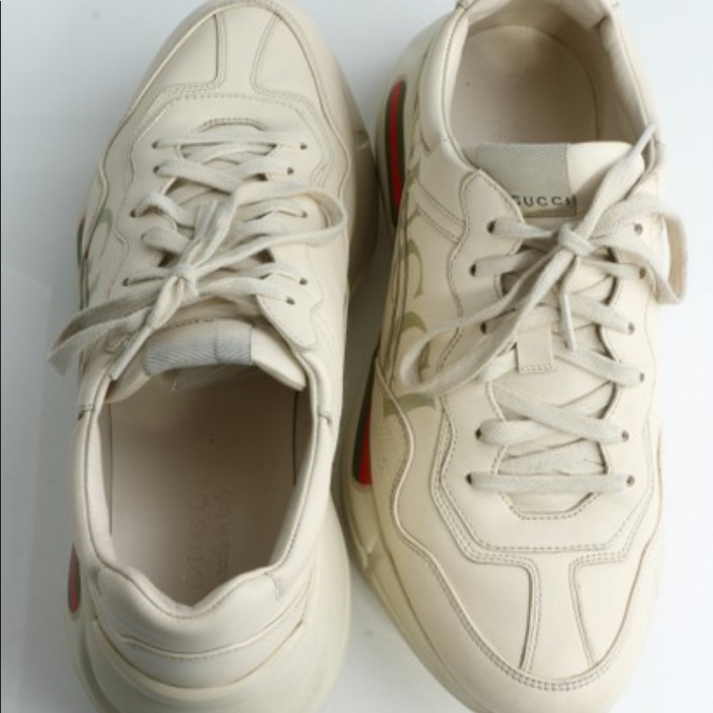 Gucci Rhyton Logo Leather Sneakers men 7 EUC - Picture 5 of 12